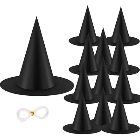 KSPOWWIN 12PCS Halloween Witch Hats Witch Costume Accessory, Black Witch Hat for Halloween Party Decoration Cover