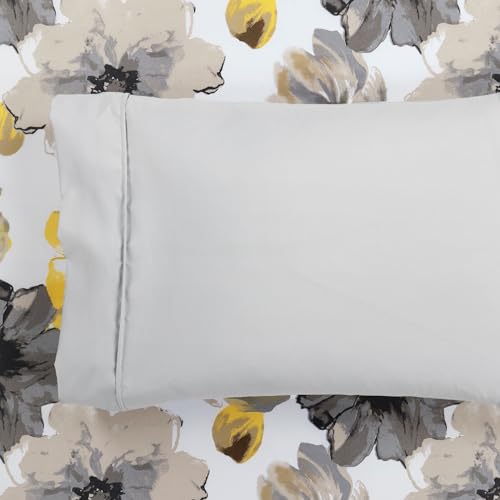 Image of Lush Decor Leah Soft Floral Sheet Set, 6 Piece Set, King, Yellow & Gray- King Size Sheet Set - Printed Bedding - Watercolor Florals - Farmhouse Decor