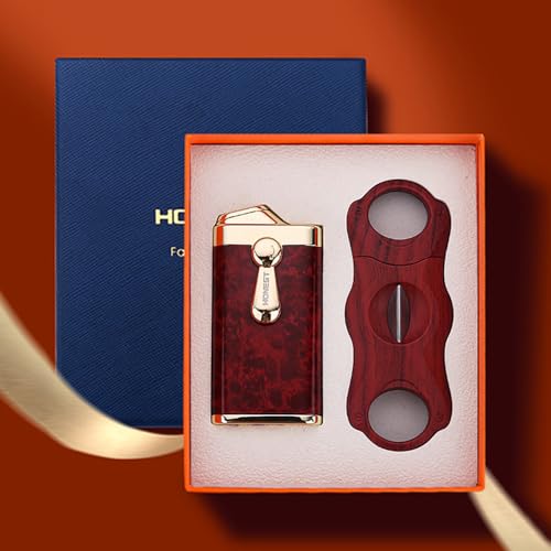 HONEST Torch Feuerzeug & Cutter, Double Jet Flame Feuerzeug Taschenfeuerzeug Geschenk für Vater(Rot)