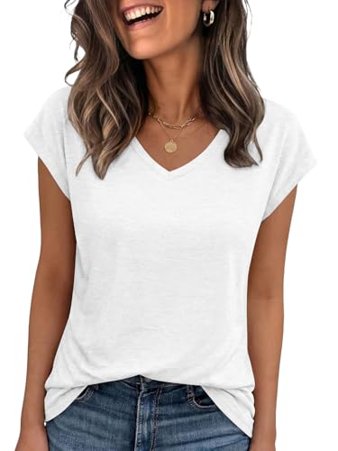 Cuptacc Top de Manga Corta Camiseta Mujer Manga Corta con Cuello en V Camiseta Informales Blusas de Mujer Elegantes