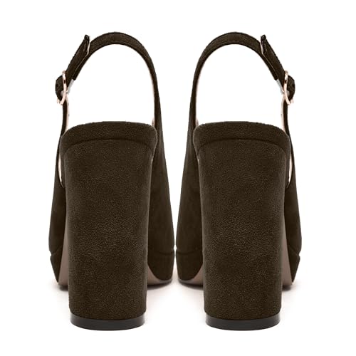 WAYDERNS Womens Adjustable Strap Peep Toe Bridal Dress Suede Buckle Platform Solid Block High Heel Pumps Shoes 4 Inch4