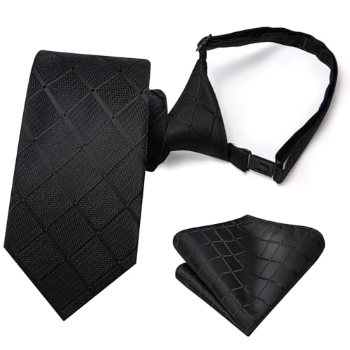 Image of Hi-Tie Father and Son Tie Set Striped Plaid Ties for Men and Boys Silk Necktie Pocket Square Set for Wedding Gifts