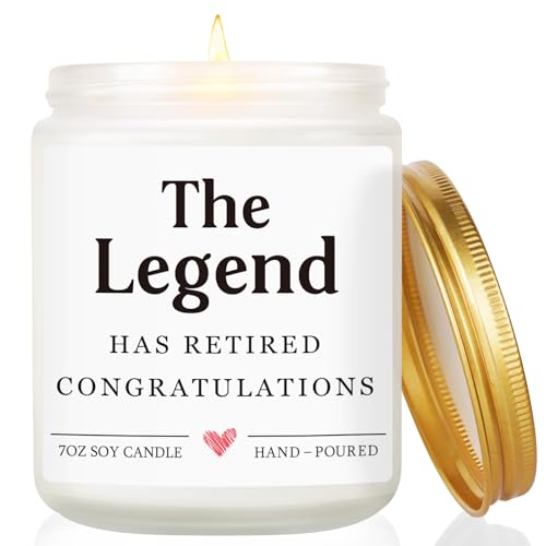 Retirement Gifts for Men Women - The Legend Has Retired Lavender Candle, Happy Retirement Party Decorations for Men, Farewell, Goodbye, Leaving Gifts for Colleagues Friends Coworkers, Handmade, 7oz