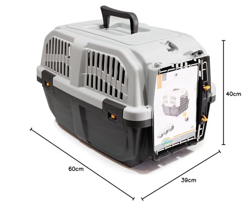 BPS (R) Transportín de plástico para Perros y Gatos Mascota Color Gris/Gris Oscuro 60 * 40 * 39cm Tamaño L BPS-4142