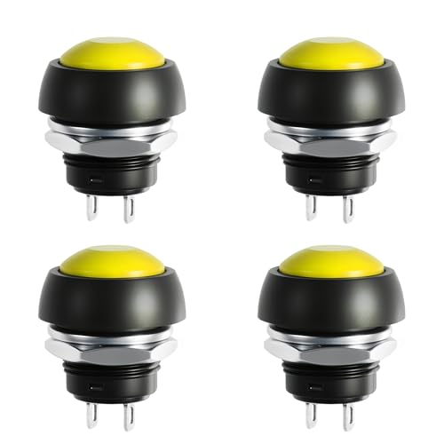 FOCMKEAS 4 Pcs 12mm Mini Momentary Push Button Switch 3A 250VAC Latching Push Button Switch 2-Pin Self-Resetting Mini Switch for Electronic Devices, Home Appliances & DIY Gaming Equipment Yellow