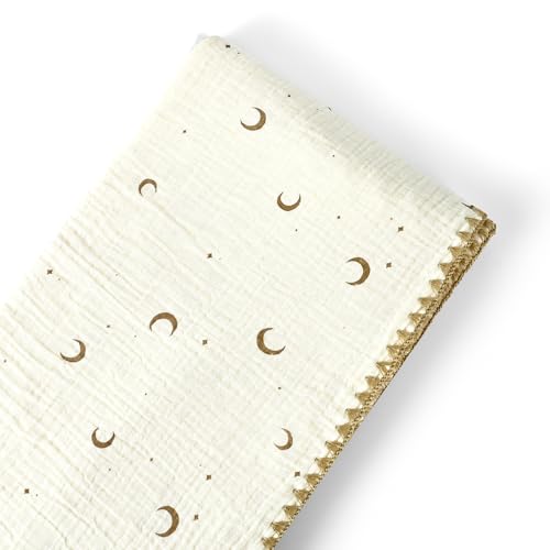 Image of Baby Blanket 40x40 Inches,Muslin Cotton and Minky Dotted Double Layer Soft Receiving Blanket for Newborn Toddler,Moon Star
