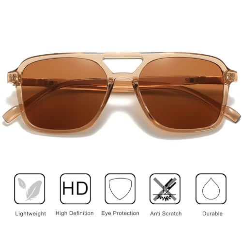 Image of Retro Aviator Rectangle Sunglasses for Women Men Unisex UV400 Protection Lightweight Frame Trendy Sun Glasses