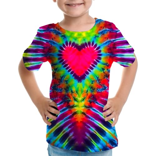 Image of Kids Rainbow Heart Tie Dye Shirt for Boys Girls Size 6 Halloween Red Green Blue T Shirts for Size 6-8 Years Hippies Senior Tye-Dye Tees Clothes S