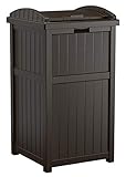 Suncast 33 Gallon Can Resin Outdoor Trash Hideaway with Lid Use in Backyard, Deck, or Patio, Brown