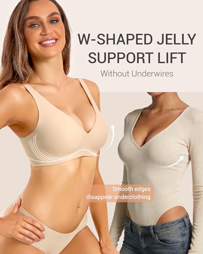 Image of Gailife Deep V Jelly Bras for Women No Underwire Wireless Seamless Push Up Bra Comfort Support Plunge Bralette Full Coverage