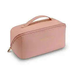 Necessaire Feminina Organizador De Maquiagem E Cosméticos Bolsa Impermeável De Viagem Estilo Blogueira Luxo PVC Lavável E Espaçosa (ROSA)