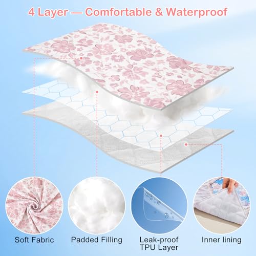 Image of FIOBEE Changing Pad Cover Waterproof 2 Pack Quilted Diaper Change Table Sheets Breathable & Ultra Soft for Newborn Baby Boys Girls Fitted Changer Pads 32 inchx 16 inch, Pink