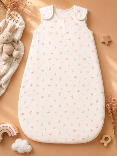 Image of TuddyBuddy Baby Cotton Wearable Quilted Sleeping Bag Blanket 1.5 Tog with 2 Way Zipper Closure | Ideal for Babies & Kids Hypoallergenic Fabrics | (Pink Butterflies - Off White, 0-6 Months)
