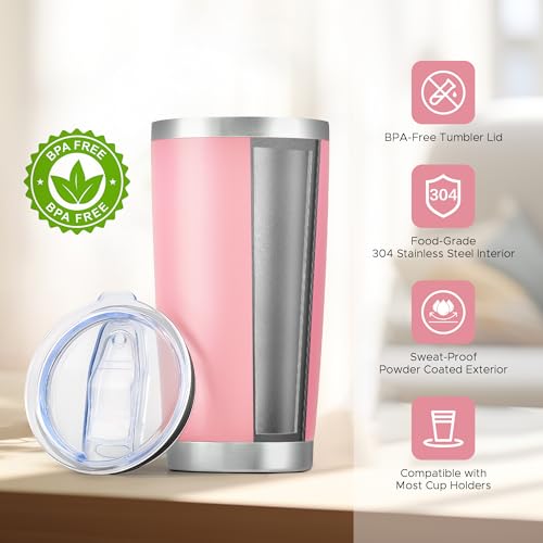OMTech 20oz Pink Double Wall Insulated Tumbler Set, 6pc Lid & Straw Included