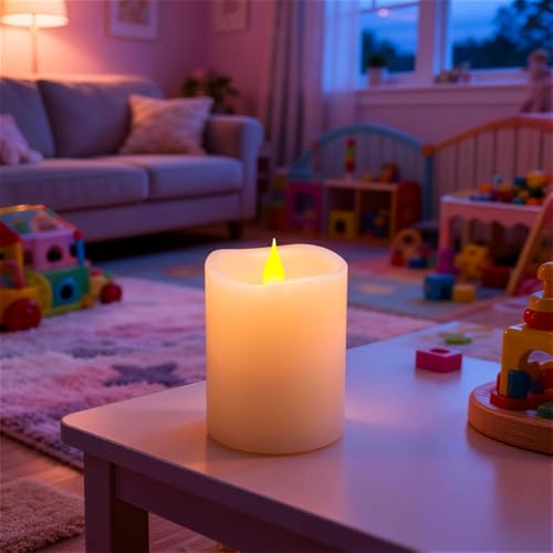 Image of 3x4 Flickering Flameless Candles Set of 3,4 inch Real Wax LED 600 Hours Battery Candles with Timer Remote,Control for Wedding Party Indoor,Ivory