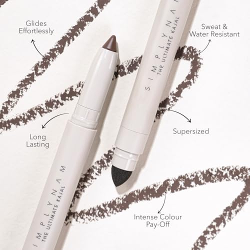 Image of SIMPLYNAM Ultimate Kajal | 1 Stroke Intense Color Payoff | Water Resistant | Long-Lasting & Smudge-Proof | Safe for Sensitive Eyes | 7X More Product | In-Built Sharpener & Smudger | Intense Brown