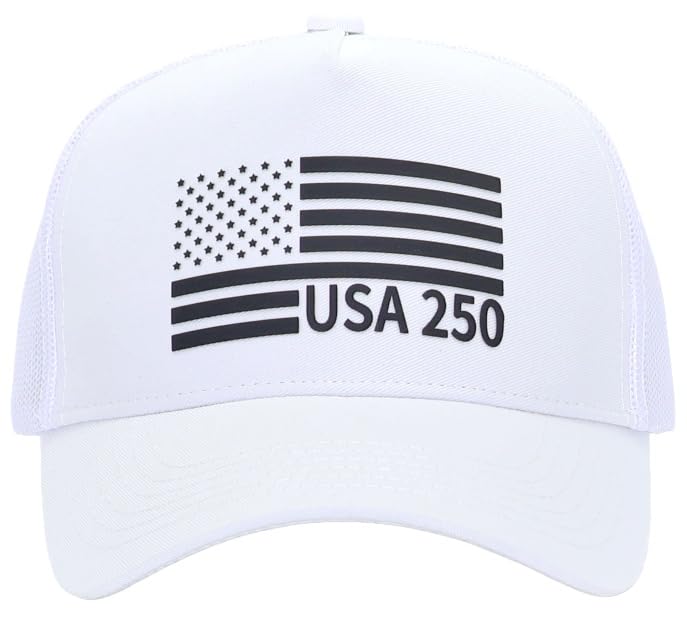 Image of USA Flag Snapback Hat Fits One Size&XXL /3XL - Mens Mesh Trucker Ball Hats - US 250th Anniversary Veterans Memorial Day Gifts