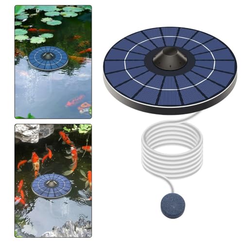 Vibsky Bomba de oxígeno aireadora solar para estanques con manguera de aire y piedra de burbujas, funciona con energía solar para fuente, acuario y oxigenación de estanques de peces al aire libre