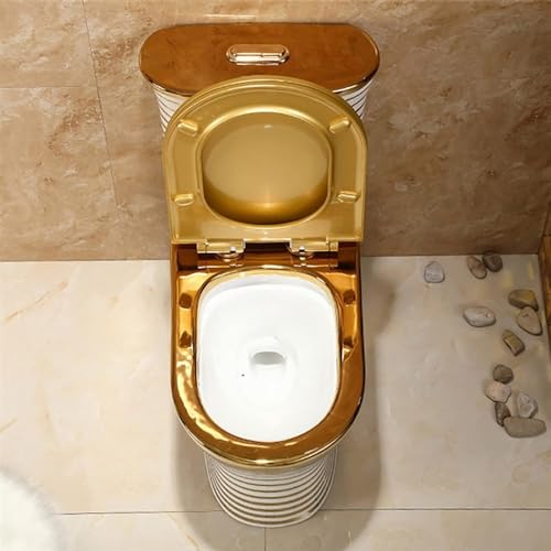 Inodoro Mute moderno de una pieza con descarga dual sifónica de cerámica, altura universal en color dorado para hogar y hotel, 400mm-720x410x780mm miniatura 3