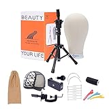 EERYA 22 Inch Wig Head, Wig Stand Tripod With Head, Wig Head Stand With Mannequin Head, Canvas Wig Head Stand for Wig Styling Making Displaying, Wig Mannequin Head With Stand Set(22 inch, lightbrown)