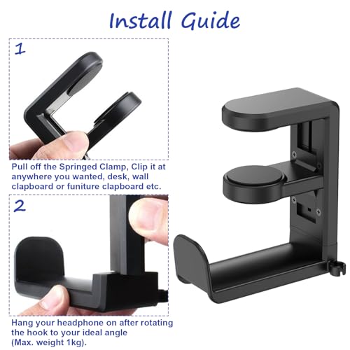 image for QILUCKY Headphone Desk Hook Stand Hanger Holder, Foldable Desk Accesso