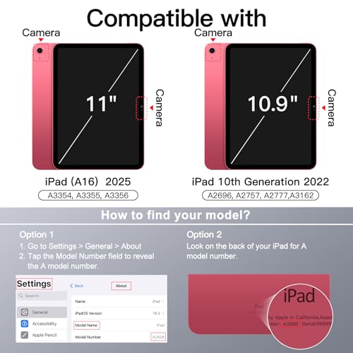 Image of JETech Magnetic Detachable Cover Case for iPad (A16) 11th /10th Generation (2025 /2022) with Pencil Holder, Removable Rotating Clear Cover, Portrait /Landscape Stand with Raised Screen View (Pink)