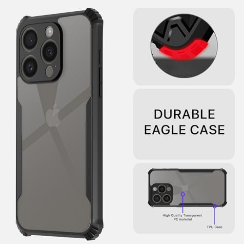 Image of Outlouders Back Cover for iPhone 16 Pro Max | Ultra Hybrid Transparent | Full Camera Protection | Raised Edge | Crystal Clear Bumper Case (Black)