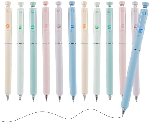 Gel Pens, Extra Smooth Black Ink Pen, 12 Pcs 0.5mm Fine Point Writing Pen for Journaling Note Taking, Quick Drying Retractable Pen, Cute Aesthetic Stationery School Office Supplies Gift for Women