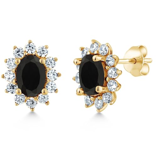 Gem Stone King Birthstone Royal Halo Stud Earrings, Onyx