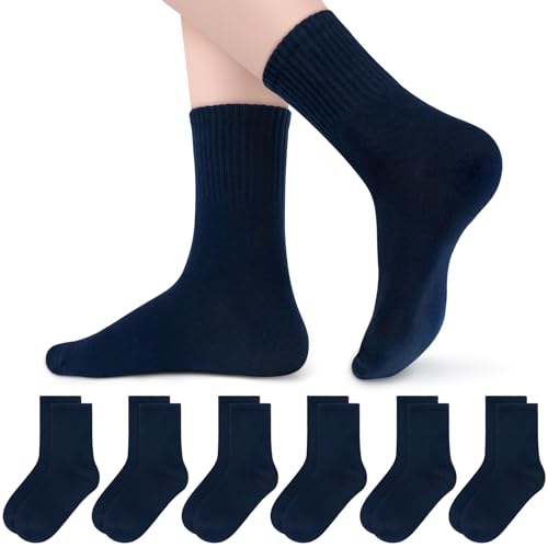Olreco 6 Pack Girls Crew Socks Boys Socks Cotton Seamless Socks for Kids Crew Socks Toddler Dress Socks School Socks for Girl