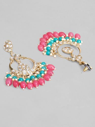 Image of Rubans Chandbali Earrings Kundan Pearl Beads Traditional Wedding Jewellery for Women & Girls