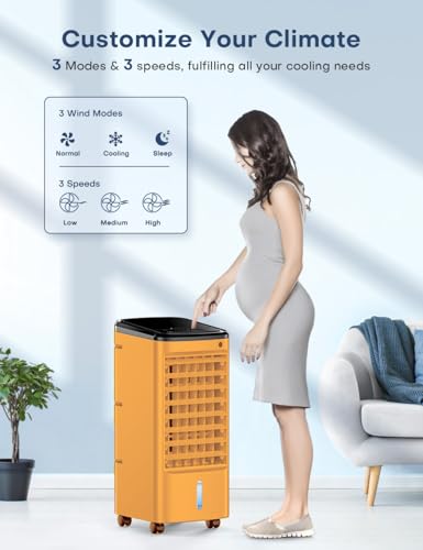 Image of Evaporative Air Cooler, Swamp Cooler Air Conditioner w / 12H Timer for Auto-off, 3-Speed Windowless Air Conditioner, Smart Remote - Mandarin