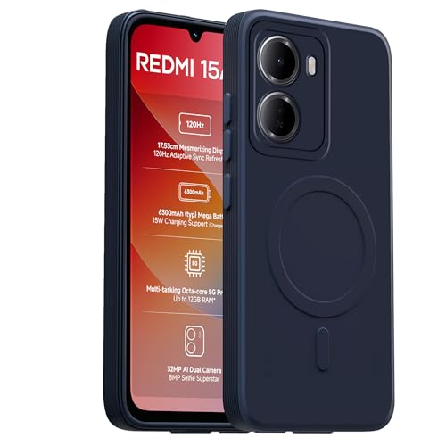 Image of amazon basics Back Cover for Redmi 15A 5G Soft Matte Silicone Mag-Safe Design (Mag-Safe Not Support) Camera Protection | Slim Fit Bumper Cover (Blue)