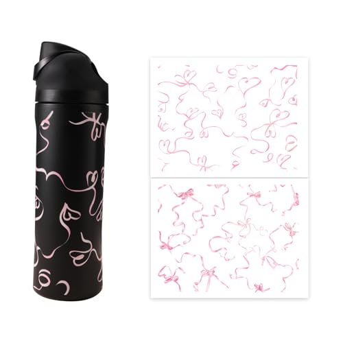 2pcs Bows Stickers for Owala, Cute Tumbler Decals Glass Cup Bows Decals Cute Coquette Tumbler Stickers Love Water Bottle Accessories Compatible with Owala 24oz Water Bottles (Pink)