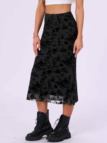 Allegra K Mesh Skirt for Women Fishtail High Waist 2025 Fall Bodycon Midi Skirts4