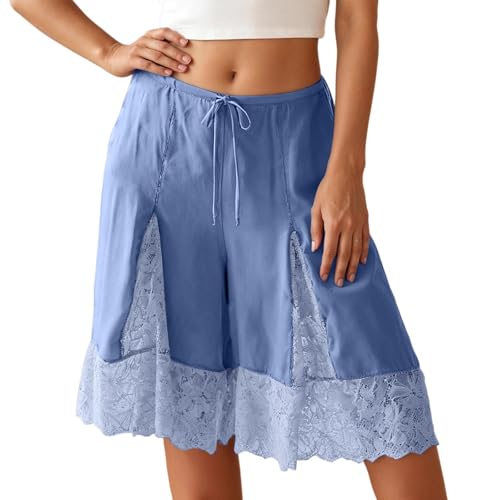 Pantalon palazzo en satin premium avec finitions en dentelle fine et coupe fluide