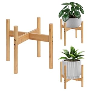 1Pc Mid Century Modern Indoor Plant Stand Wood Flower Pot Holder for Home Office Garden Patio Lawn Yard Restaurant Cafe (Middle)