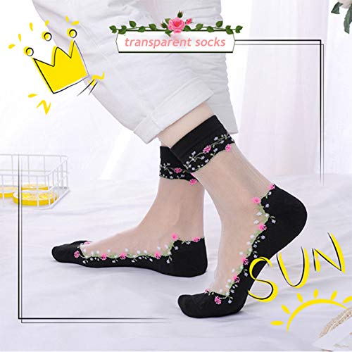 DXYAKY 5 Pairs Women Transparent Sheer Mesh Socks See Through Thin Lace Breathable Socks Flower Patterned Silk Stockings4