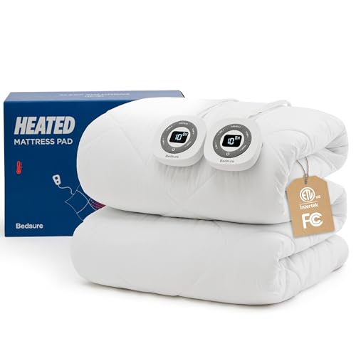 Bedsure Heated Mattress Pad Queen - Bed Warmer with Memory & Preheat Functions, 12-Hour Auto Off & 10 Heat Settings, Dual Controllers, Fast Heating, Brushed Electric Mattress Pad Queen, 60