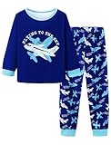 Mikrdoo Big Boys Pajamas Sets : Fast-Drying & Easy Care Long Sleeve PJs For Boys 2-Piece Kids Sleepwear Blue Plane Size 12