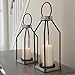 Signature Design by Ashley Diedrick Rustic Lantern, Set of 2, Indoor/Outdoor, Galvanized Metal, Antiqued Finish, Glass Shade, Holds 3 in. Pillar Candles (Not Included), 19