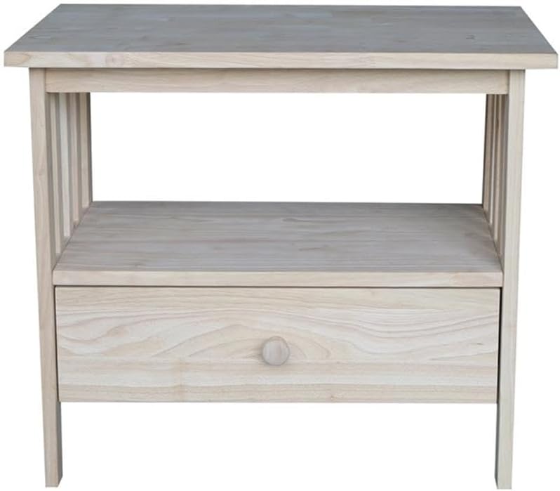 Pemberly Row 28" Traditional Solid Parawood Corner TV Stand, Unfinished Finish, 1 Drawer 1 Shelf, 150 lb Weight Capacity, Ready to Assemble, Living Room Storage