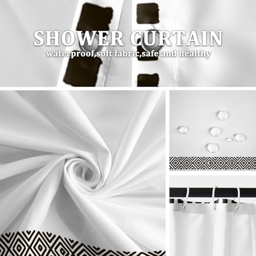 AOFOTO Bohemian Shower Curtain Tassel Boho Black and White Striped Geometric Pattern Shower Curtains for Bathroom Waterproof Bath Curtain Sets with Hooks Bathroom Home Decor 59x70 Inches by AOFOTO - Image 6