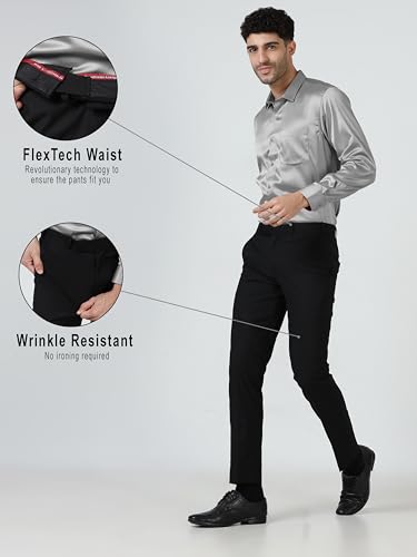 Image of Mc Henry Men's Solid Techno Flex 2-inch Waist Expandable Premium Luxurious Wrinkle Free Slim Fit Trousers