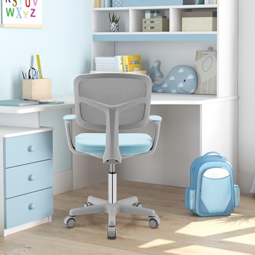 GYMAX Sedia da Scrivania per Bambini, Carico 150 kg, Sedia Ergonomica, Altezza Regolabile, Girevole a 360° (BLU)