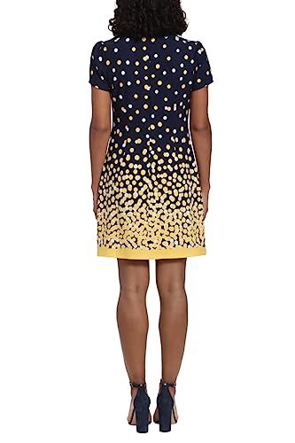London Times Women's Tie Neck Above The Knee Feminine Office Chic Occasion Crepe Dress, Navy/Yellow, 12 #TOP2