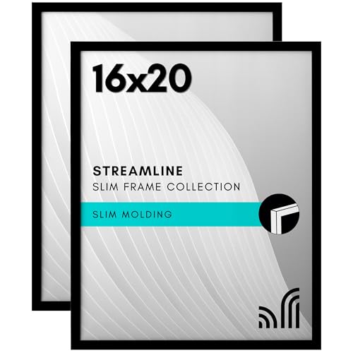 Americanflat 16x20 Picture Frame with Polished Plexiglass - Set of 2 - Streamline Collection - Thin Border Photo Frame for Wall Display - Hanging Hardware Included - Black by Americanflat - Used condition - US$21.00