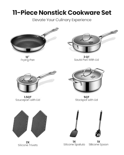Image of 11-Piece Hybrid Stainless Steel Cookware Set, Non Stick Pots and Pans