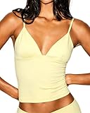 SUUKSESS Women Sexy Deep V Neck Sleeveless Fitted Basic Tops Y2K Going Out Crop Tank Top Camisole (Butter Yellow,S)