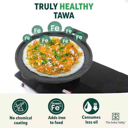 The Indus Valley Super Smooth Cast Iron Tawa for Dosa/Chapathi | 27.6cm/10.8 inch, 2.8kg | Induction Friendly | Naturally Nonstick, Pre-Seasoned... - Image 5